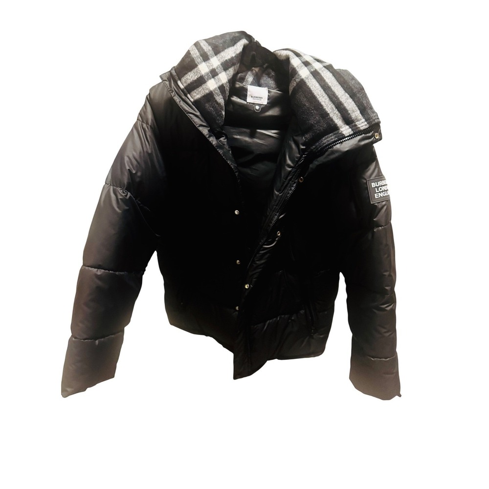Burberry Black‎ Quilted Down Puffer Jacket Nova Check Lined Hood 2XL